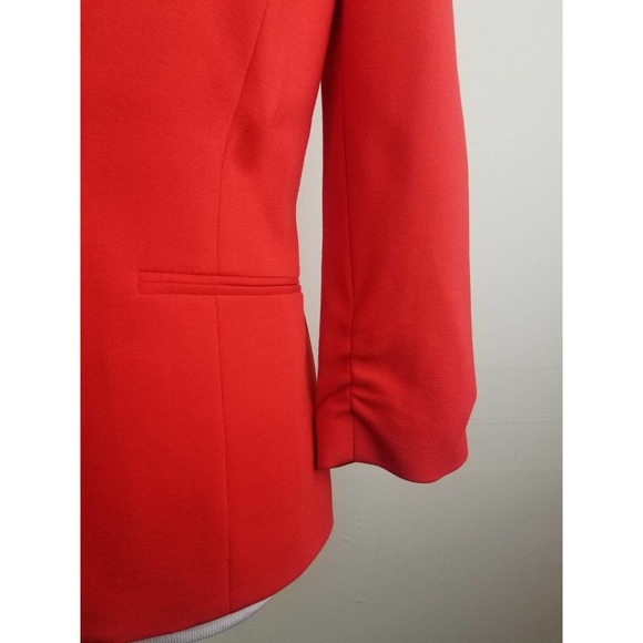 Nine West Jacket Women 2 Blazer Bright Orange Red Cotton Ruched‎ Sleeves - Picture 5 of 6